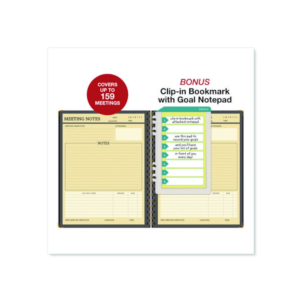 Meeting Notes Book, Space for Up to 159 Meetings, Meeting-Minutes/Notes Format, Black/Gold Cover, (80) 11 x 8.5 Sheets. Picture 4