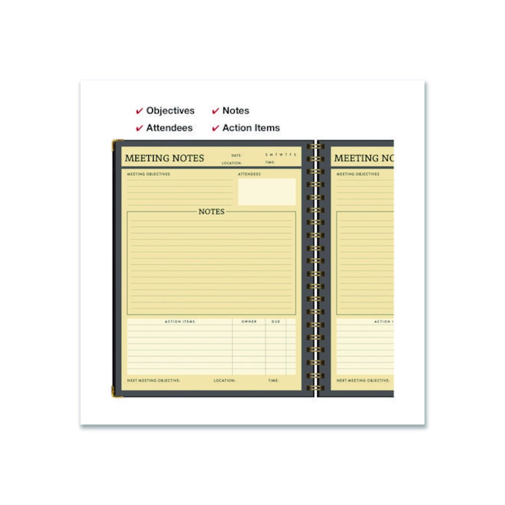 Meeting Notes Book, Space for Up to 159 Meetings, Meeting-Minutes/Notes Format, Black/Gold Cover, (80) 11 x 8.5 Sheets. Picture 5