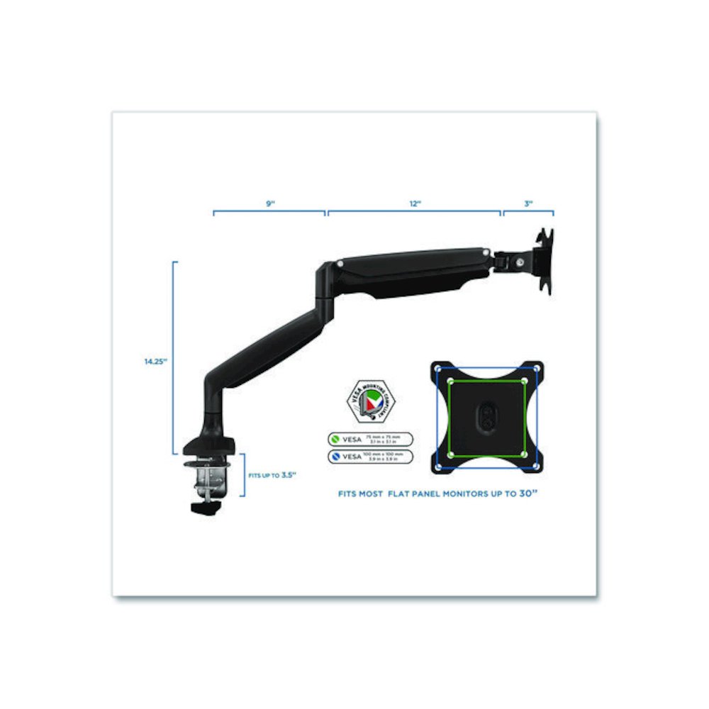 Single Monitor Gas-Spring Mounting Arm, For 13" to 32" Monitors, 360 Degree Rotation, +/-45 Degree Tilt, Black, Supports 20lb. Picture 4