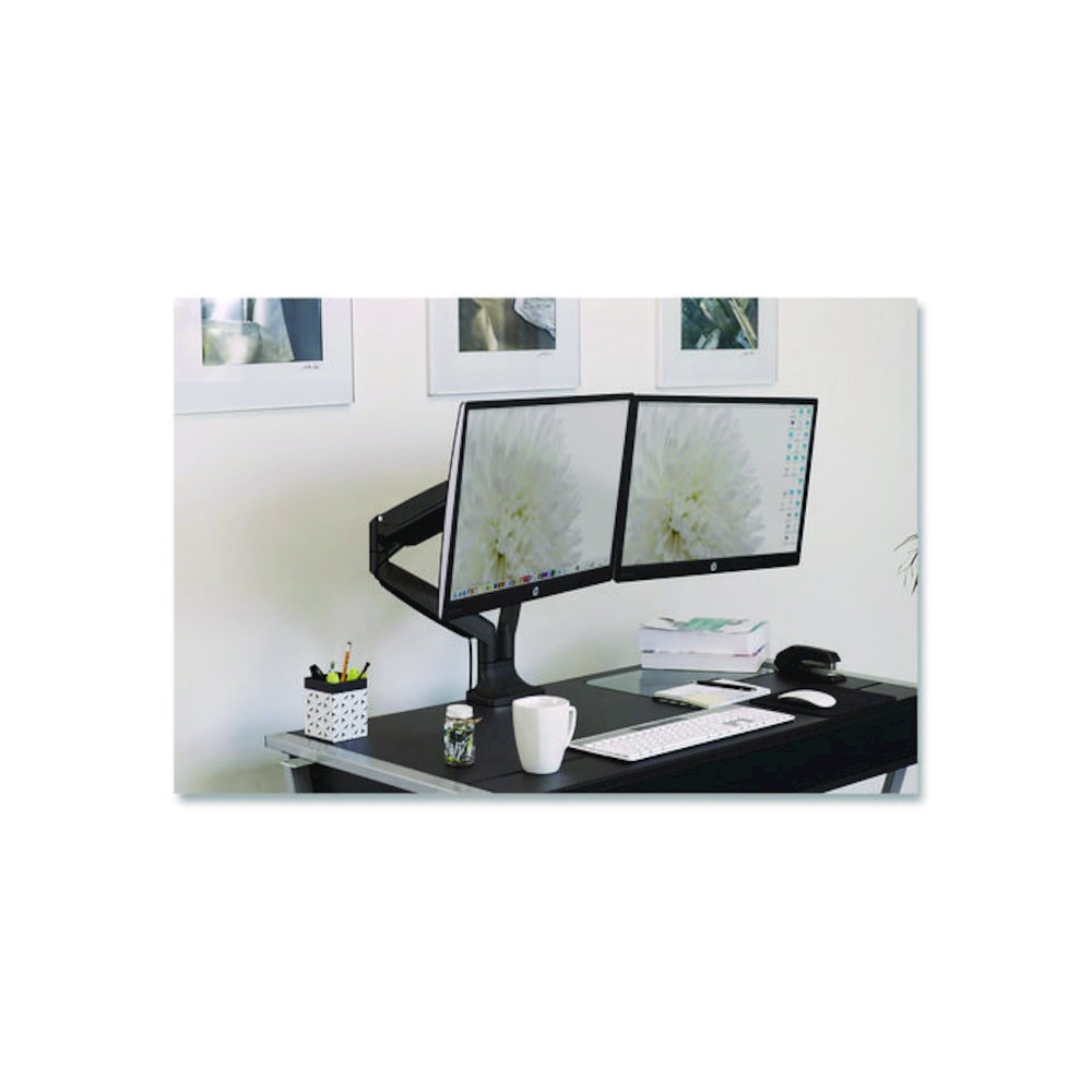Dual Monitor Gas-Spring Mounting Arm, For 13" to 32" Monitors, 360 Degree Rotation, +/-45 Degree Tilt, Black, Supports 20 lb. Picture 2