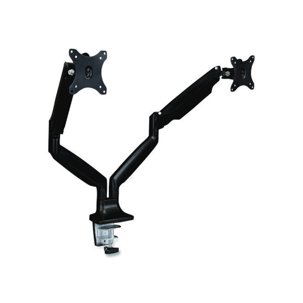 Dual Monitor Gas-Spring Mounting Arm, For 13" to 32" Monitors, 360 Degree Rotation, +/-45 Degree Tilt, Black, Supports 20 lb. Picture 1