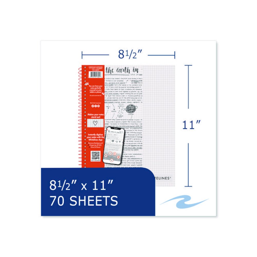 Whitelines Notebook, Quadrille Rule (5 sq/in), Gray/Orange Cover, (70) 11 x 8.5 Sheets. Picture 5