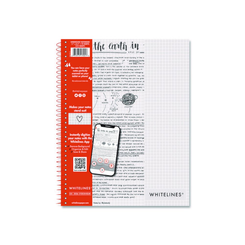 Whitelines Notebook, Quadrille Rule (5 sq/in), Gray/Orange Cover, (70) 11 x 8.5 Sheets. Picture 1
