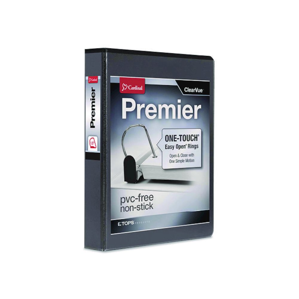 Premier Easy Open ClearVue Locking Slant-D Ring Binder, 3 Rings, 1.5" Capacity, 11 x 8.5, Black. Picture 1
