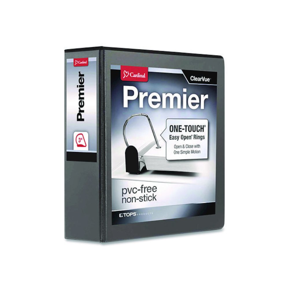 Premier Easy Open ClearVue Locking Slant-D Ring Binder, 3 Rings, 3" Capacity, 11 x 8.5, Black. Picture 1