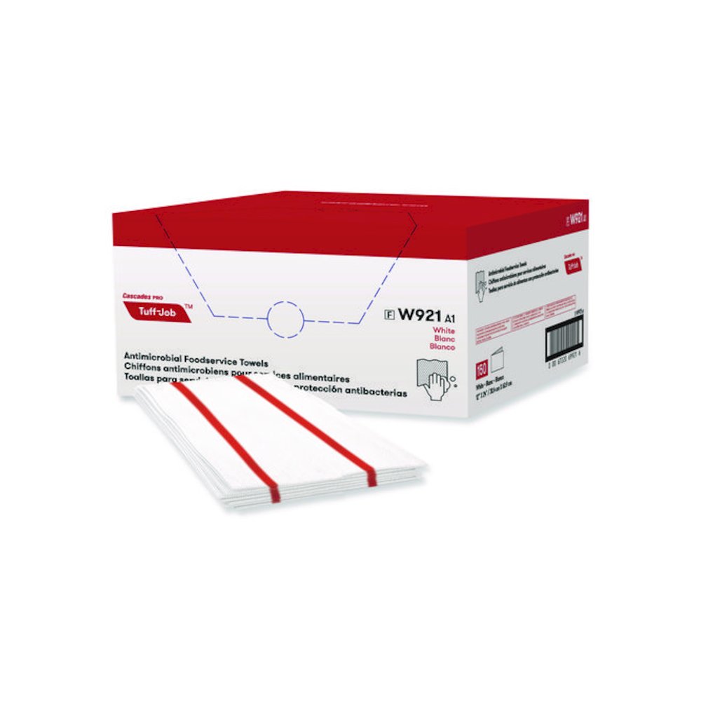 Tuff-Job S900 Antimicrobial Foodservice Towels, 12 x 24, White/Red, 150/Carton. Picture 1
