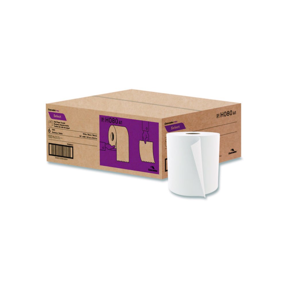 Select Roll Paper Towels, 1-Ply, 7.9" x 800 ft, White, 6 Rolls/Carton. Picture 1