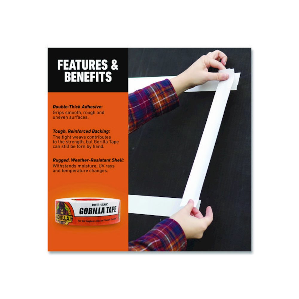 Gorilla Tape, 3" Core, 1.88" x 30 yds, White. Picture 7