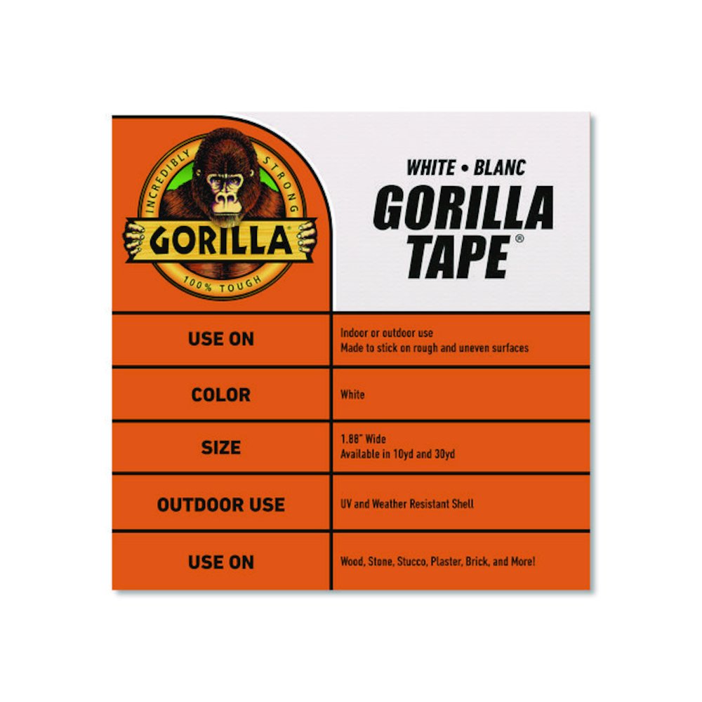 Gorilla Tape, 3" Core, 1.88" x 30 yds, White. Picture 9