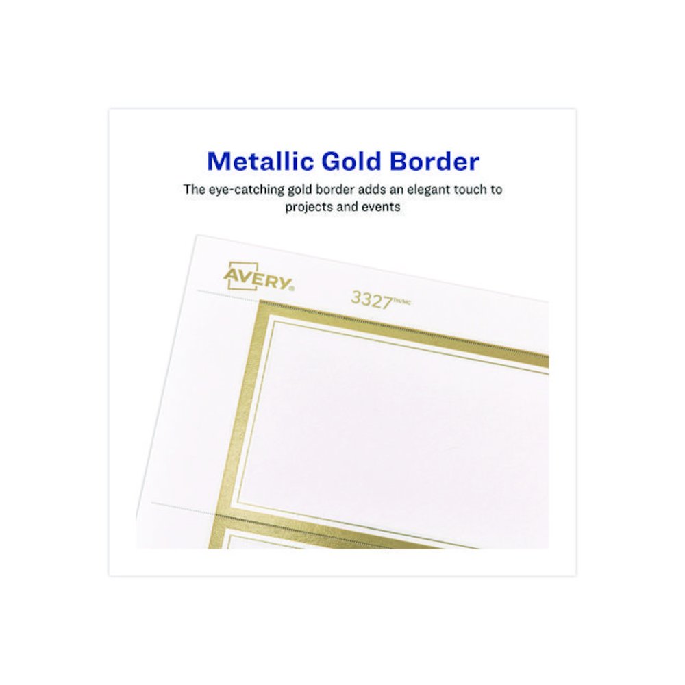 Business Cards with Metallic Gold Borders, Inkjet/Laser, 2 x 3.5, White, 10 Cards/Sheet, 10 Sheets/Pack. Picture 3