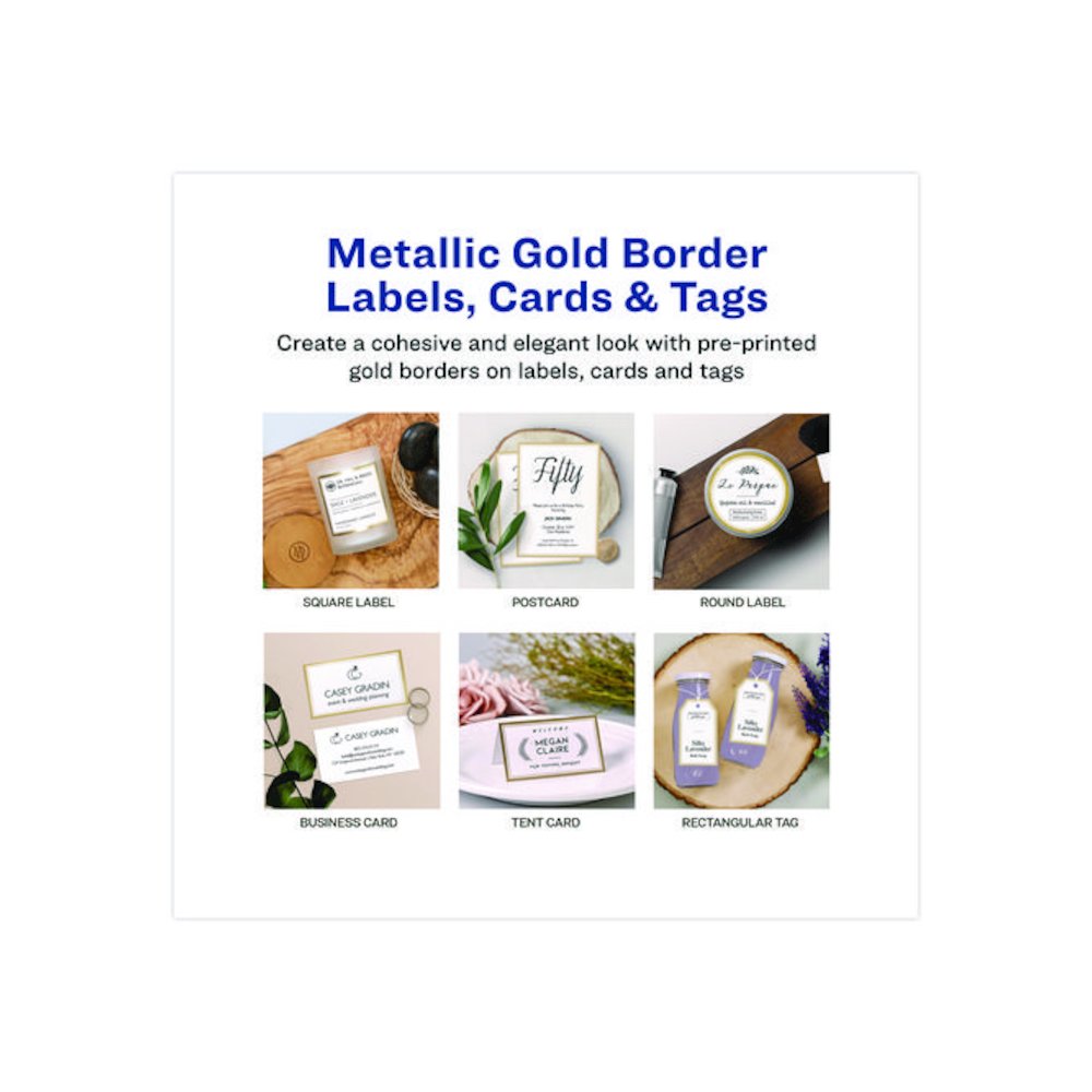 Business Cards with Metallic Gold Borders, Inkjet/Laser, 2 x 3.5, White, 10 Cards/Sheet, 10 Sheets/Pack. Picture 4