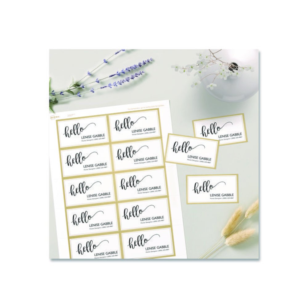 Business Cards with Metallic Gold Borders, Inkjet/Laser, 2 x 3.5, White, 10 Cards/Sheet, 10 Sheets/Pack. Picture 8