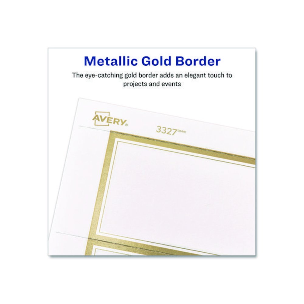Matte White Metallic Gold Border Tent Cards, 3.5 x 2, 4 Cards/Sheet, 20 Sheets/Pack. Picture 3