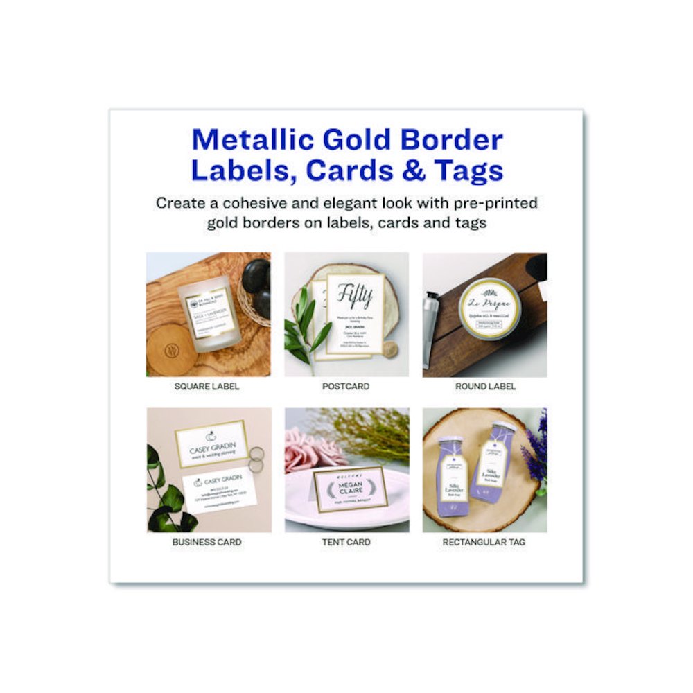 Matte White Metallic Gold Border Tent Cards, 3.5 x 2, 4 Cards/Sheet, 20 Sheets/Pack. Picture 4