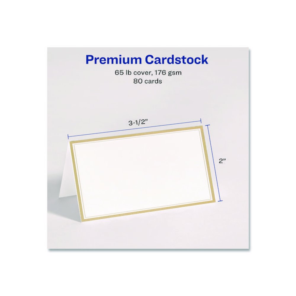 Matte White Metallic Gold Border Tent Cards, 3.5 x 2, 4 Cards/Sheet, 20 Sheets/Pack. Picture 7