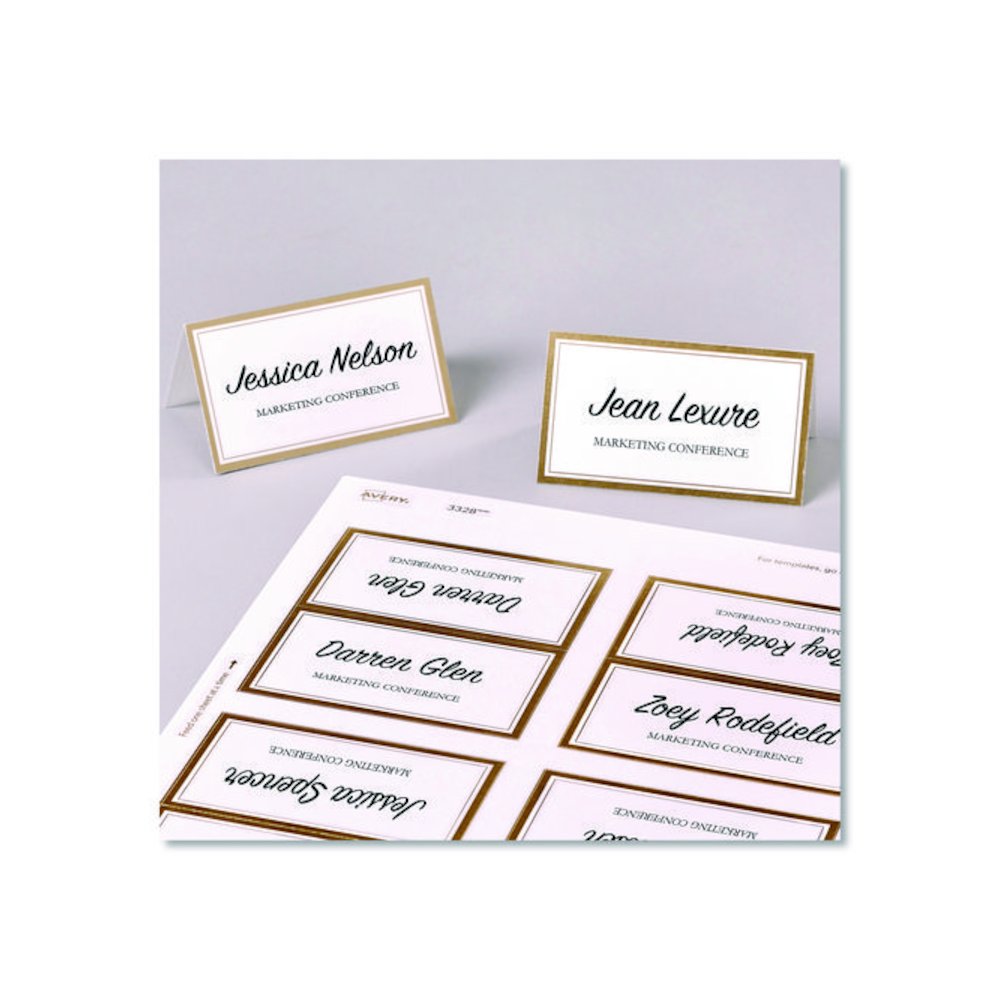 Matte White Metallic Gold Border Tent Cards, 3.5 x 2, 4 Cards/Sheet, 20 Sheets/Pack. Picture 8