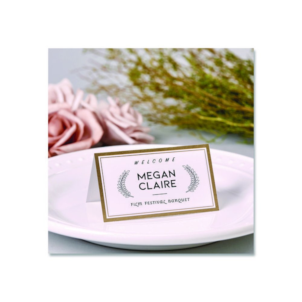 Matte White Metallic Gold Border Tent Cards, 3.5 x 2, 4 Cards/Sheet, 20 Sheets/Pack. Picture 9