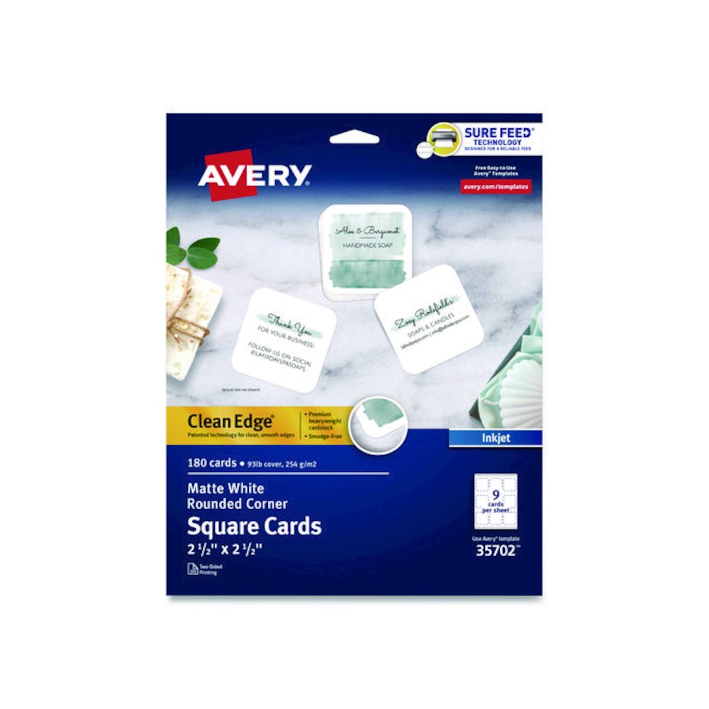 Clean Edge Square Cards, Inkjet, 2.5 x 2.5, 9 Cards/Sheet, 20 Sheets/Pack. Picture 1