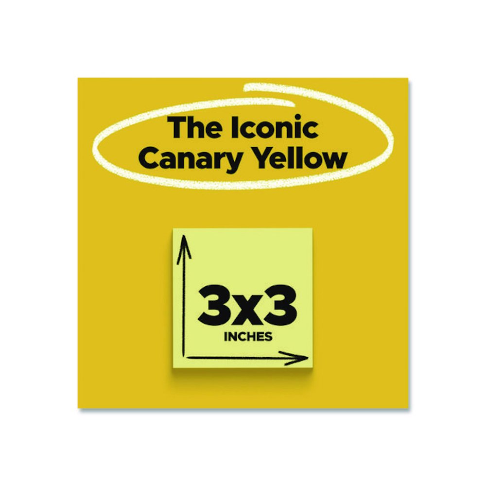 Super Sticky Pads in Canary Yellow, 3 x 3, 90 Sheets/Pad, 10 Pads/Pack. Picture 2