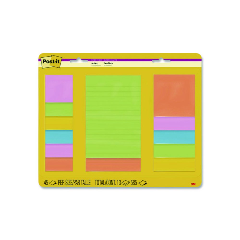 Super Sticky Pads in Energy Boost Colors, (11) Unruled, (2) Ruled, Assorted Sizes/Colors, 45 Sheets/Pad, 13 Pads/Pack. Picture 1