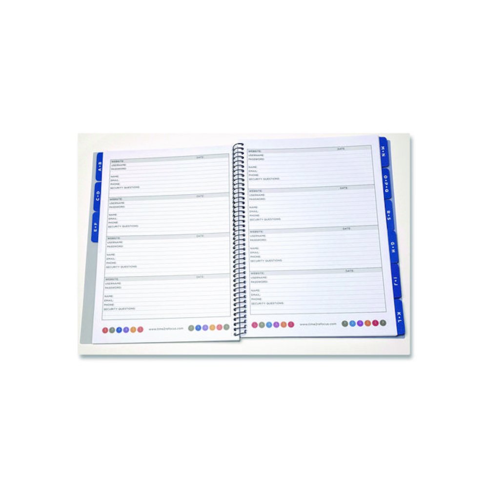 Large Password Log Book, User-Name/Password Format, Black Cover, (48) 10 x 7.5 Sheets. Picture 2