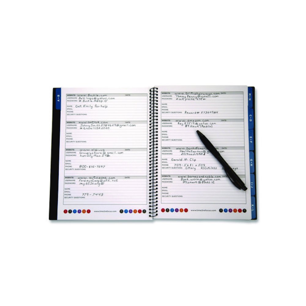 Large Password Log Book, User-Name/Password Format, Black Cover, (48) 10 x 7.5 Sheets. Picture 3