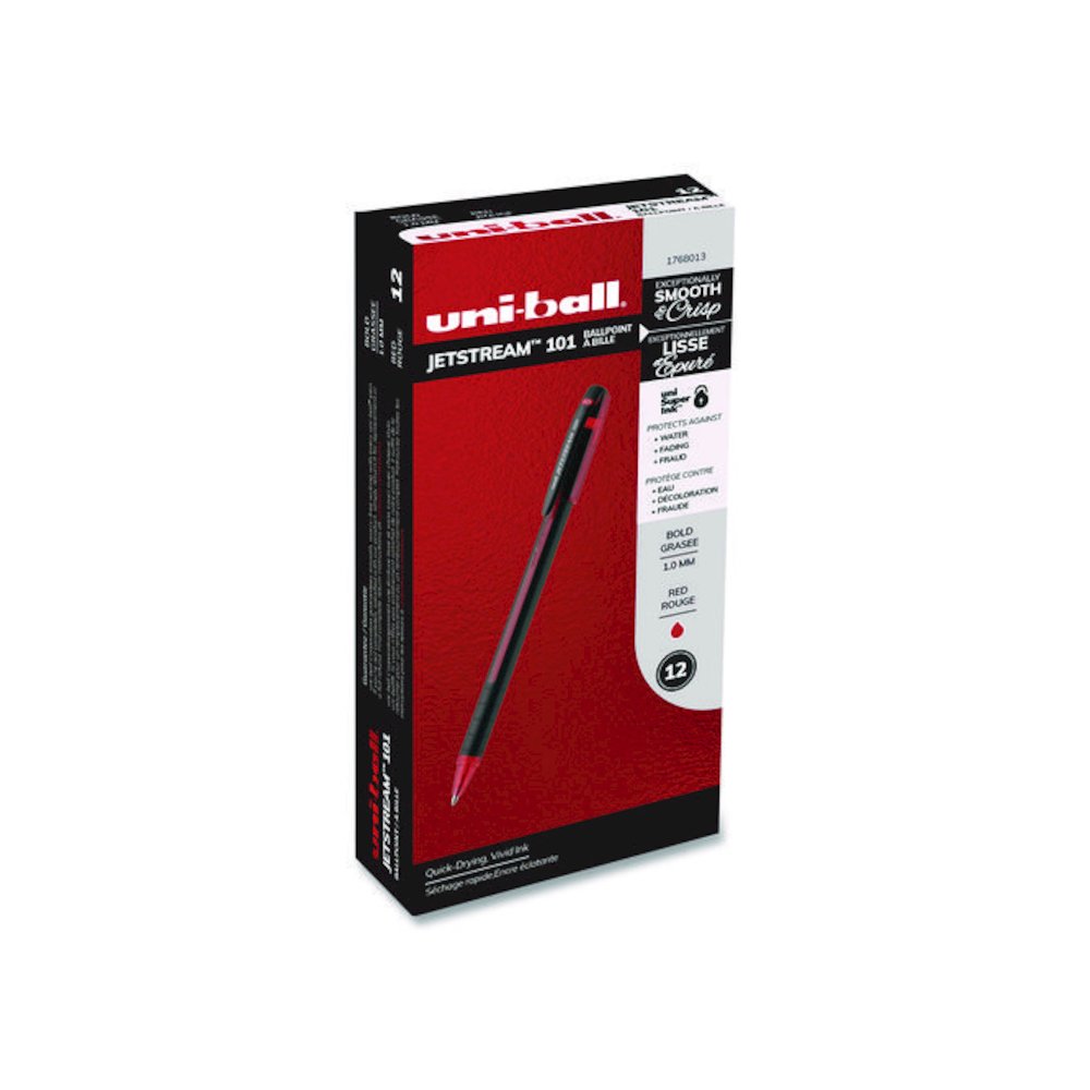 Jetstream 101 Hybrid Gel Pen, Stick, Bold 1 mm, Red Ink, Black/Red Barrel, Dozen. Picture 1