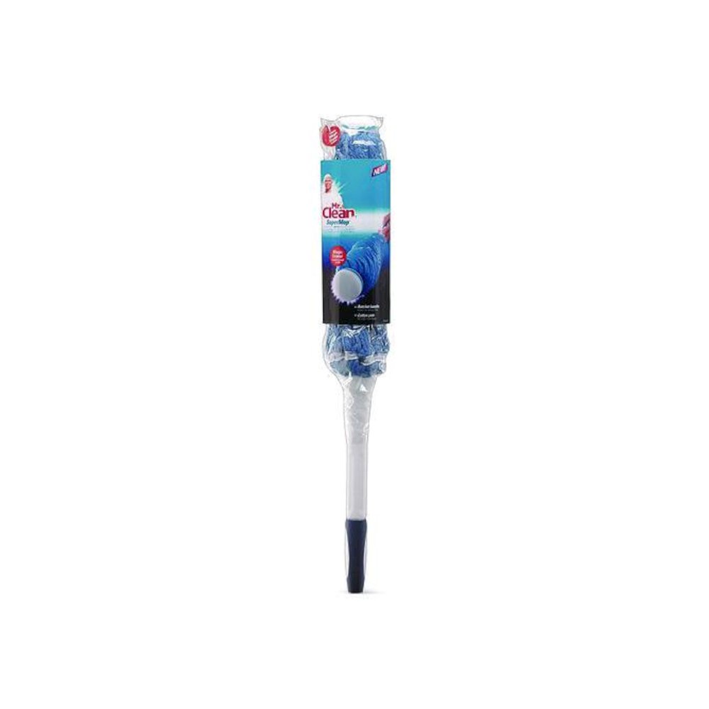 SuperMop with Magic Eraser, 3.5" Blue Cotton Head, White Nylon Handle. Picture 1