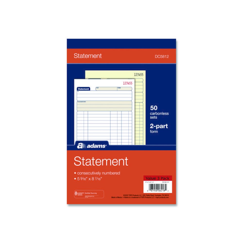 Multipart Statement Pad, Two-Part Carbonless, 5.56 x 7.94, 50 Sets/Pad, 3 Pads/PK. Picture 1