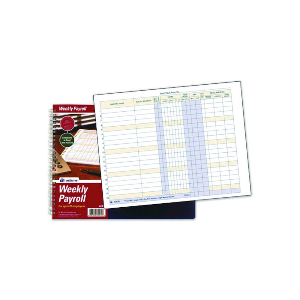 Weekly Payroll Record Book for 20 Employees, Two-Page Spread: 36 Columns, Royal Blue Cover, 8.5 x 11 Sheets, 56 Sheets/Book. Picture 4