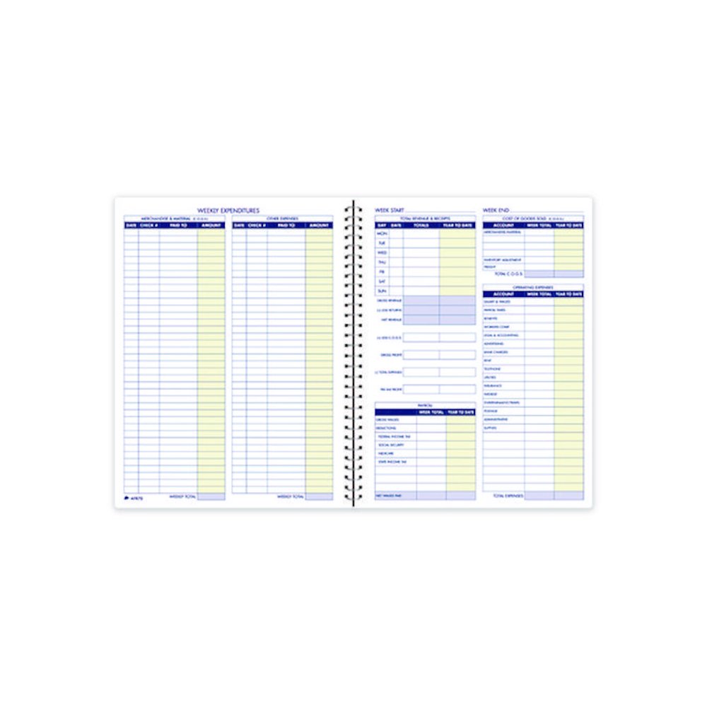 Weekly Bookkeeping Ledger, Columns Vary By Section, Royal Blue Cover, 11 x 8.5 Sheets, 56 Sheets/Book. Picture 2