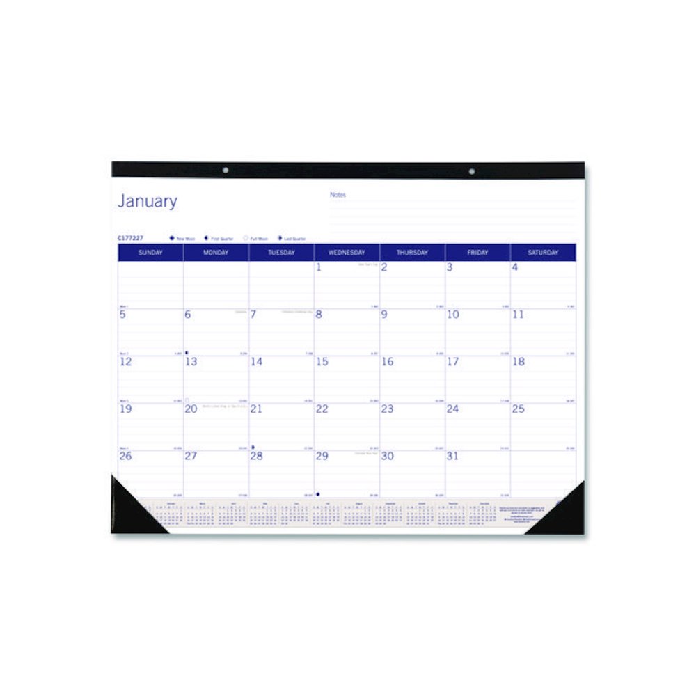 DuraGlobe Monthly Desk Pad Calendar, 22 x 17, White/Blue/Gray Sheets, Black Binding/Corners, 12-Month (Jan to Dec): 2026. Picture 1