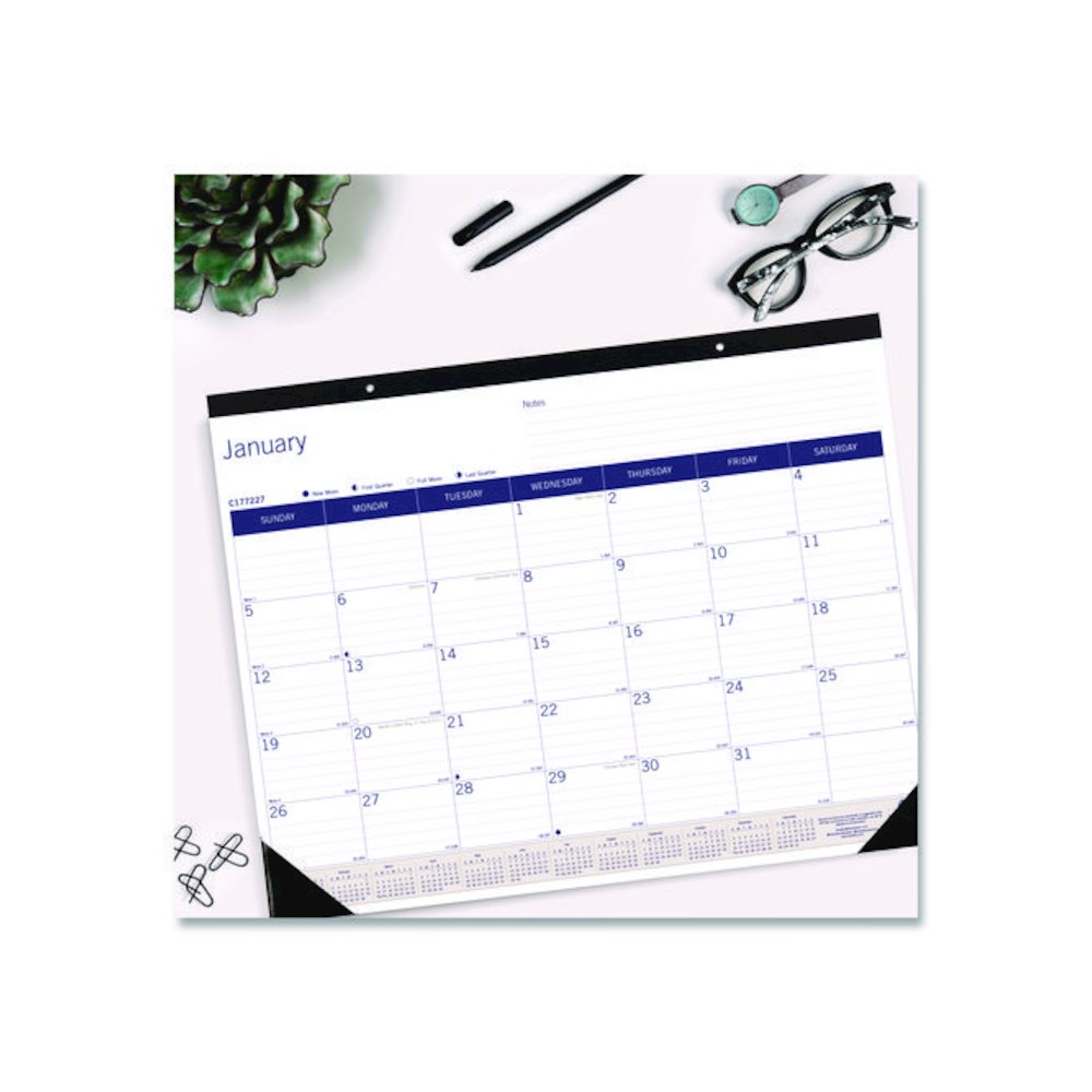 DuraGlobe Monthly Desk Pad Calendar, 22 x 17, White/Blue/Gray Sheets, Black Binding/Corners, 12-Month (Jan to Dec): 2026. Picture 4