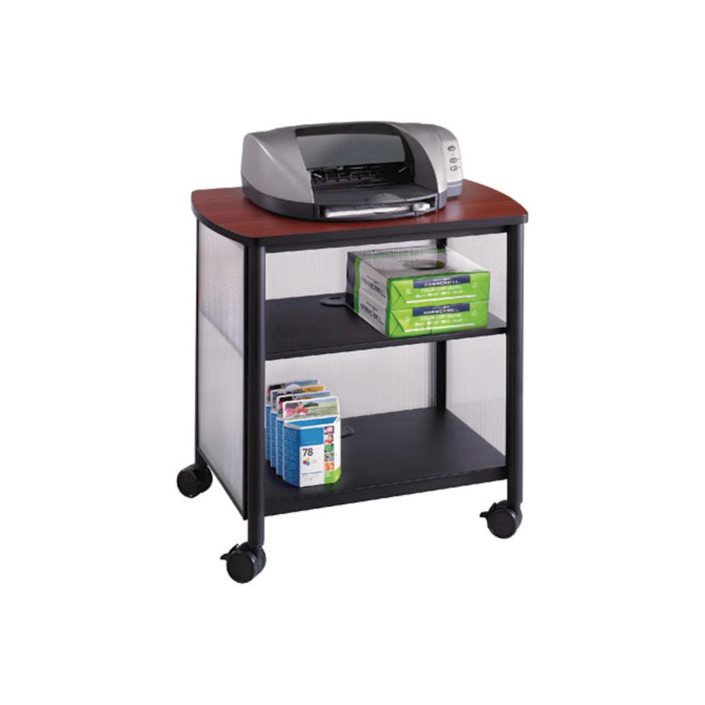 Impromptu Deskside Machine Stand, Metal, 3 Shelves, 100 lb Capacity, 26.25" x 21" x 26.5", Cherry/White/Black. Picture 1