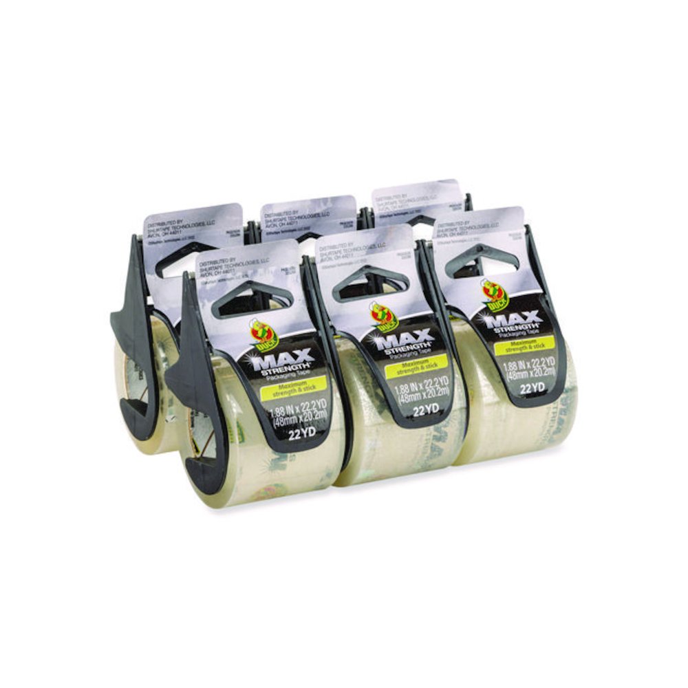 MAX Packaging Tape with Dispenser, 1.5" Core, 1.88" x 22 yds, Crystal Clear, 6/Box. Picture 1