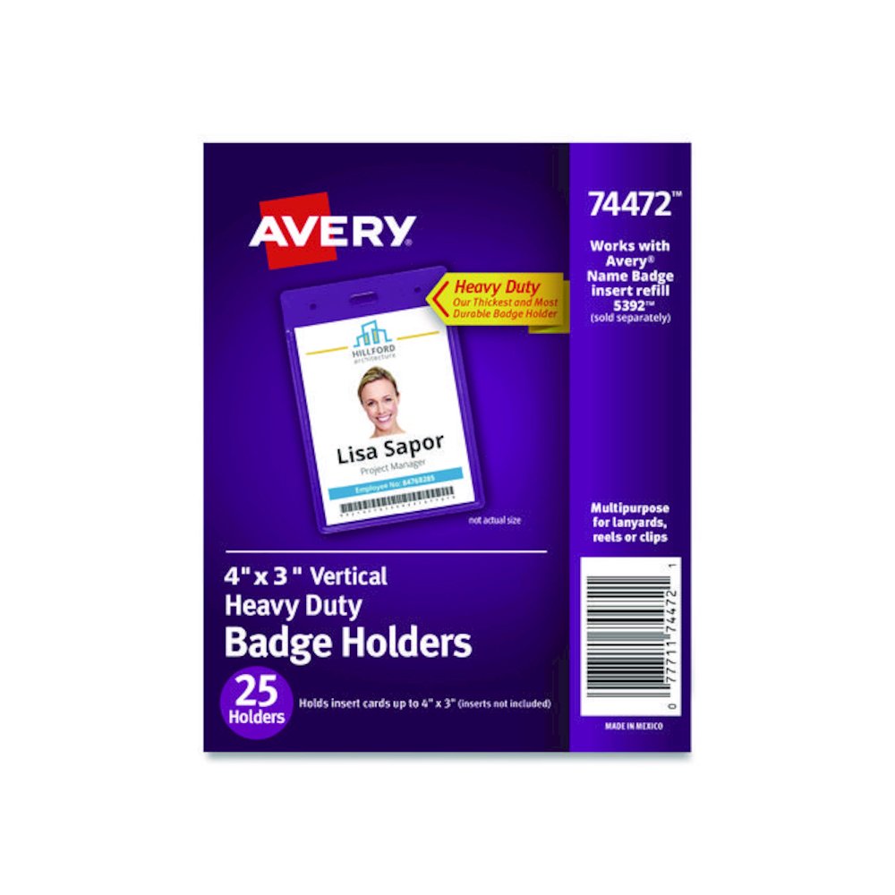 Secure Top Heavy-Duty Badge Holders, Vertical, 3w x 4h, Clear, 25/Pack. Picture 1