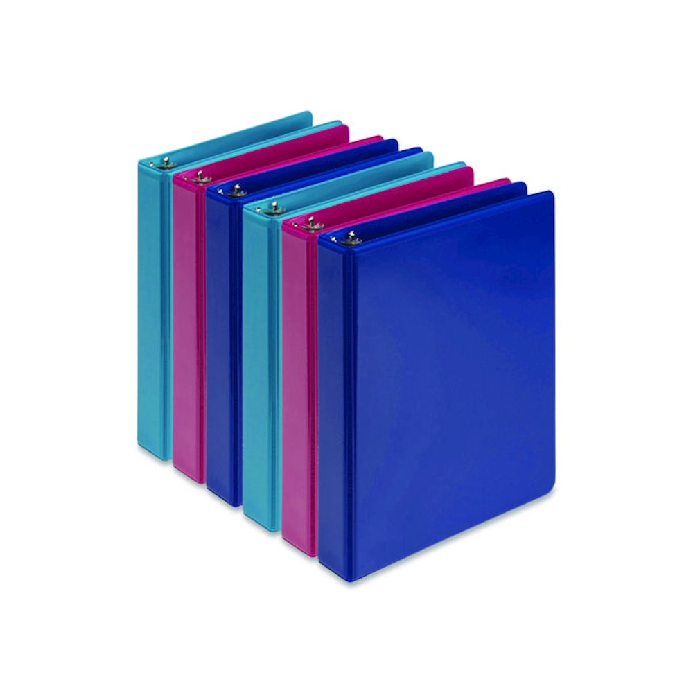 Economy Round Ring View Binders, 3 Rings, 1" Capacity, 8.5 x 5.5, Assorted, 6/Carton. Picture 1