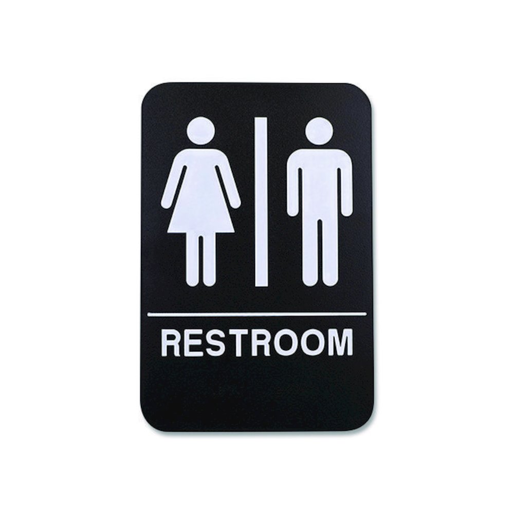 Indoor/Outdoor Restroom with Braille Text, 6 x 9, Black Face, White Graphics, 3/Pack. Picture 4