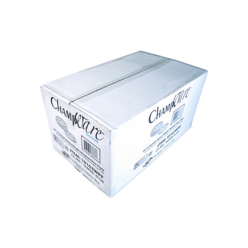 ChampWare Molded Fiber Tableware, 3-Compartment Plate, 10" dia, White, 125/Sleeve, 4 Sleeves/Carton. Picture 2