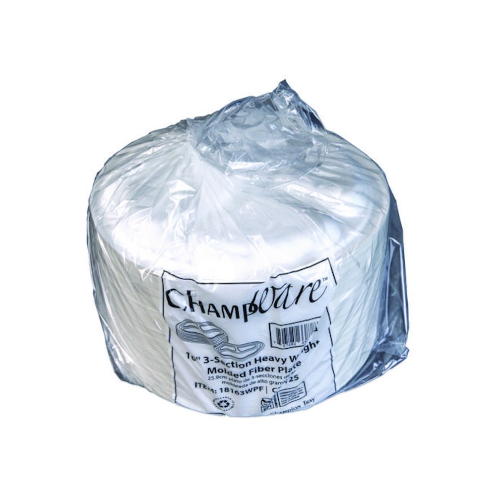ChampWare Molded Fiber Tableware, 3-Compartment Plate, 10" dia, White, 125/Sleeve, 4 Sleeves/Carton. Picture 5
