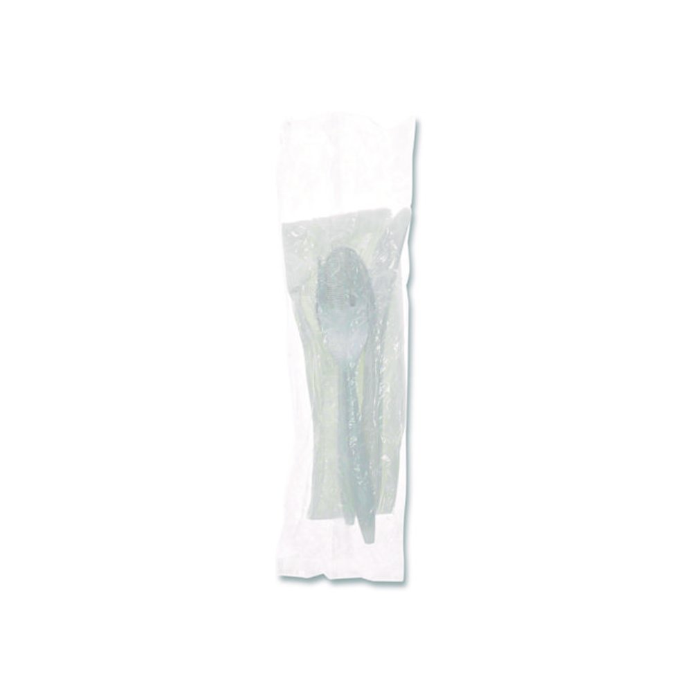 Fieldware Cutlery Kit, Individually Wrapped, Mediumweight, Fork/Knife/Napkin/Spoon, Plastic, White, 250/Carton. Picture 2
