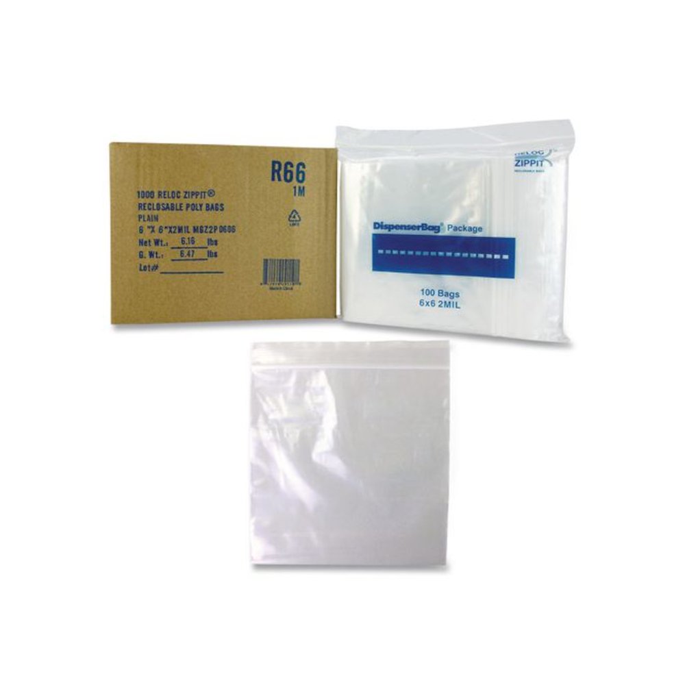 Reloc Zippit Plastic Zipper Bags, 6" x 6", Clear, 1,000/Box. Picture 3
