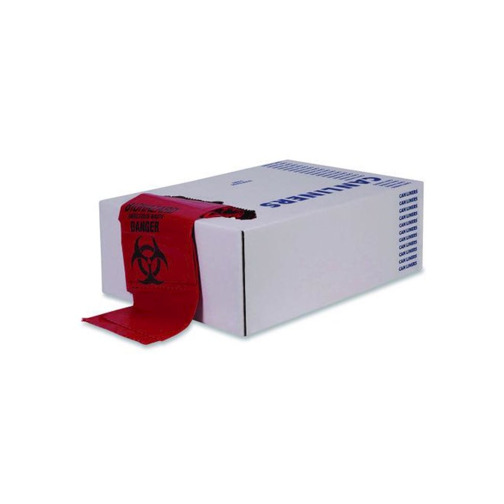 Healthcare Biohazard Printed Low-Density Can Liners, Infectious Waste, 44 gal, 3.2 mil, 37" x 50", Red, Flat Pack, 75/Carton. Picture 6