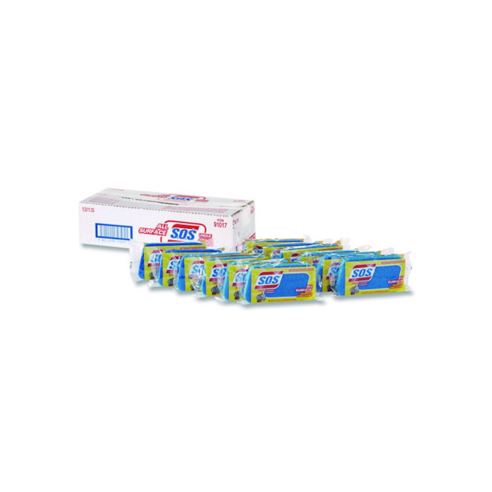 All Surface Scrubber Sponge, 2.5 x 4.5, 0.9" Thick, Dark Blue/Light Blue, 12/Carton. Picture 1