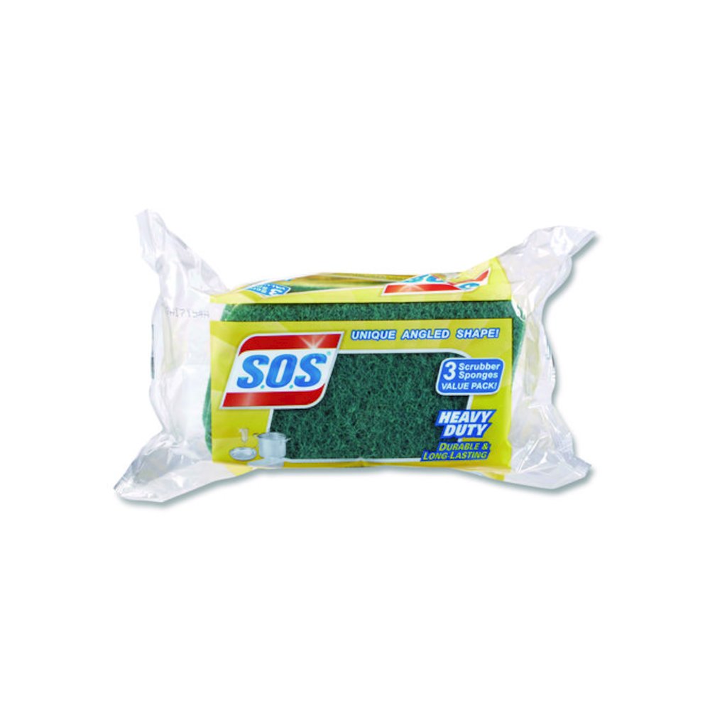 Heavy Duty Scrubber Sponge, 2.5 x 4.5, 0.9" Thick, Yellow/Green, 3/Pack, 8 Packs/Carton. Picture 2