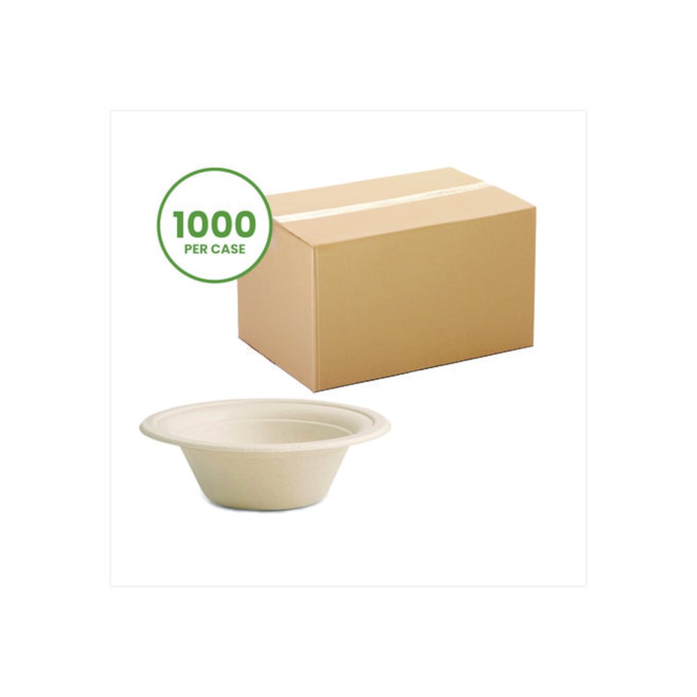 Nourish Molded Fiber Tableware, Compostable, Bowl, Sugarcane, 12 oz, White, 1,000/Carton. Picture 2