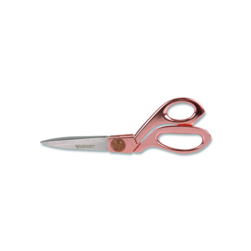 Vintage Stainless Steel Scissors, 8" Long, Offset Rose Gold Handle. Picture 1