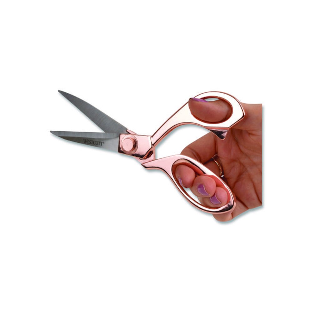 Vintage Stainless Steel Scissors, 8" Long, Offset Rose Gold Handle. Picture 5