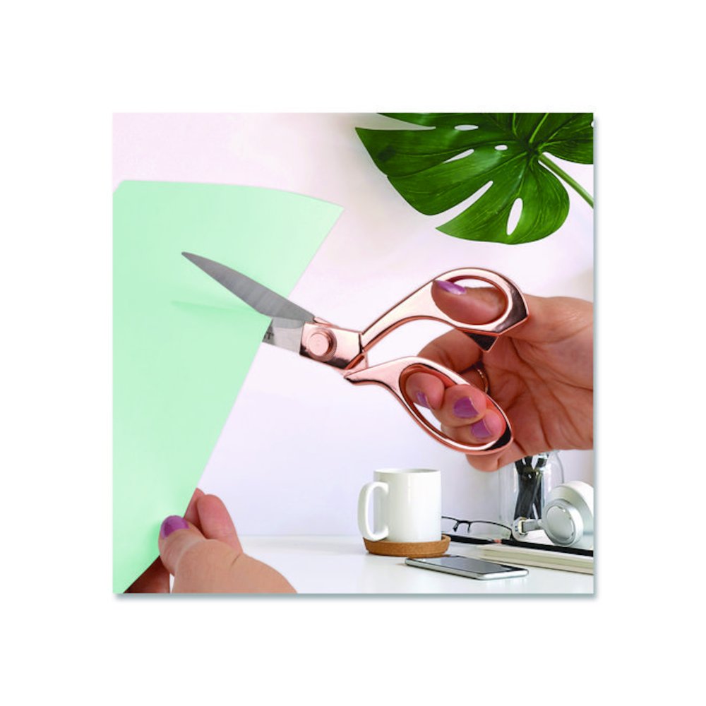 Vintage Stainless Steel Scissors, 8" Long, Offset Rose Gold Handle. Picture 7