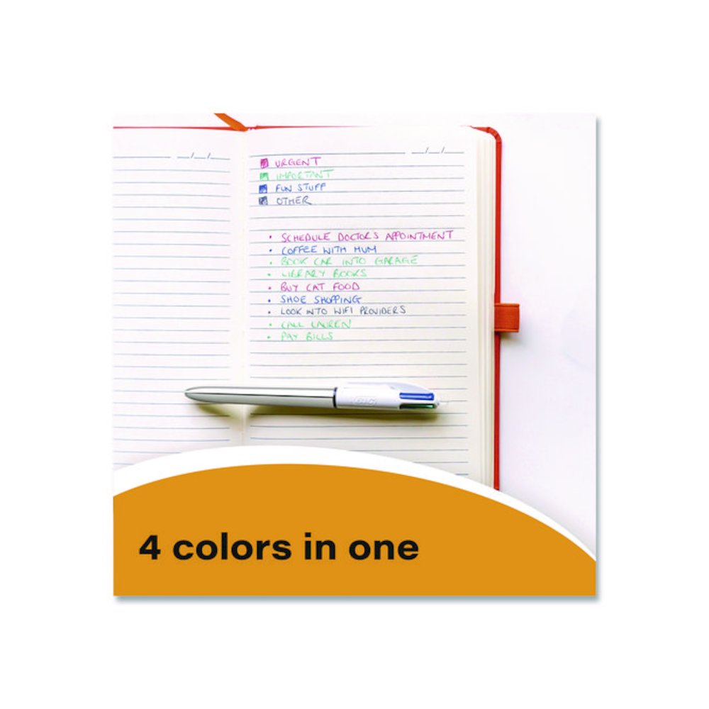 4-Color Shine Multi-Color Ballpoint Pen, Retractable, Medium 1mm, Black/Blue/Green/Red Ink, Assorted Metallic Barrels, 3/Pack. Picture 3